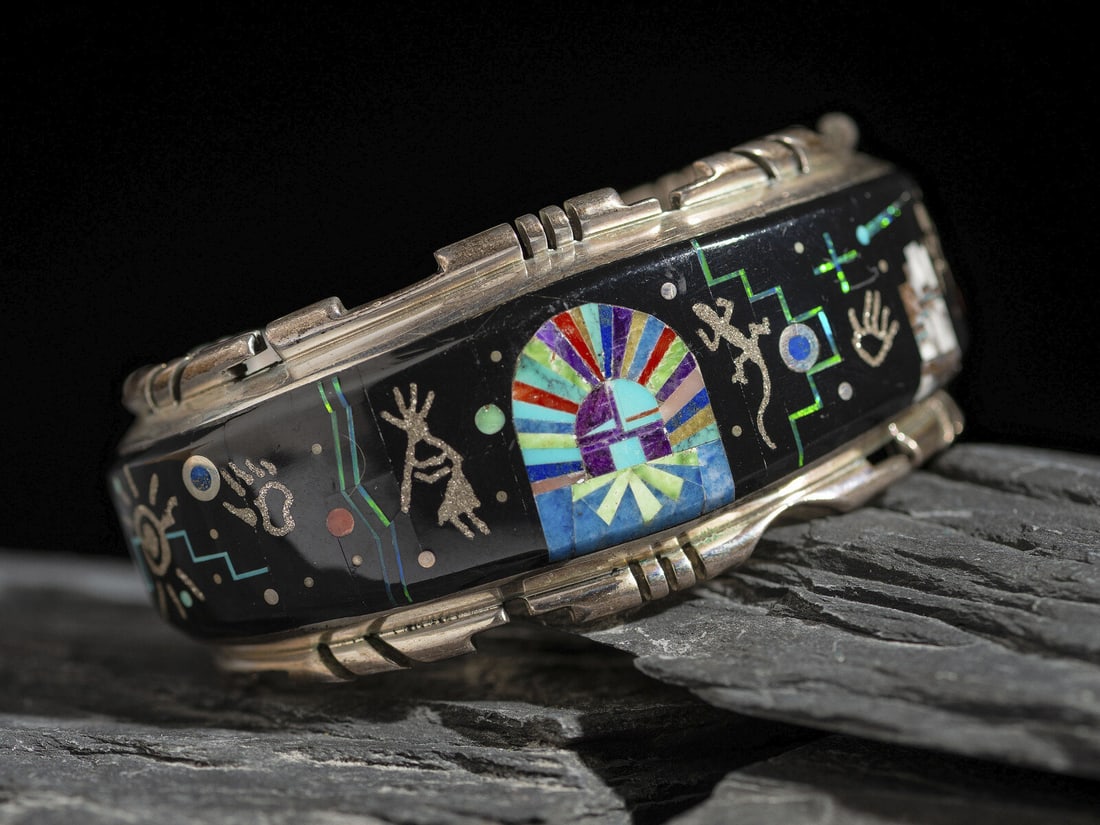 Alvin Yellowhorse (Diné, b. 1968) Sterling Silver and Mosaic Inaly Cuff Bracelet, with Cosmic (1 of 2)