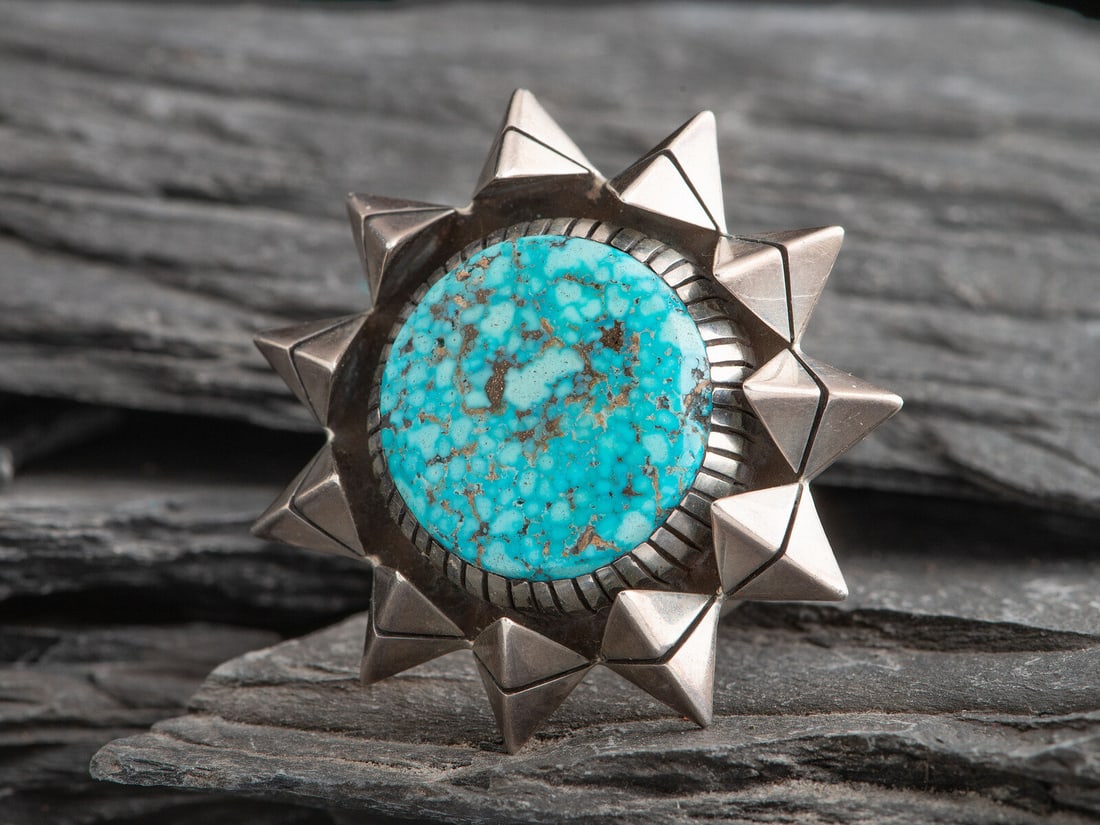 Isaiah Ortiz (San Felipe, b. 1976) Sterling Silver and Kingman Turquoise Sunburst Ring (1 of 2)