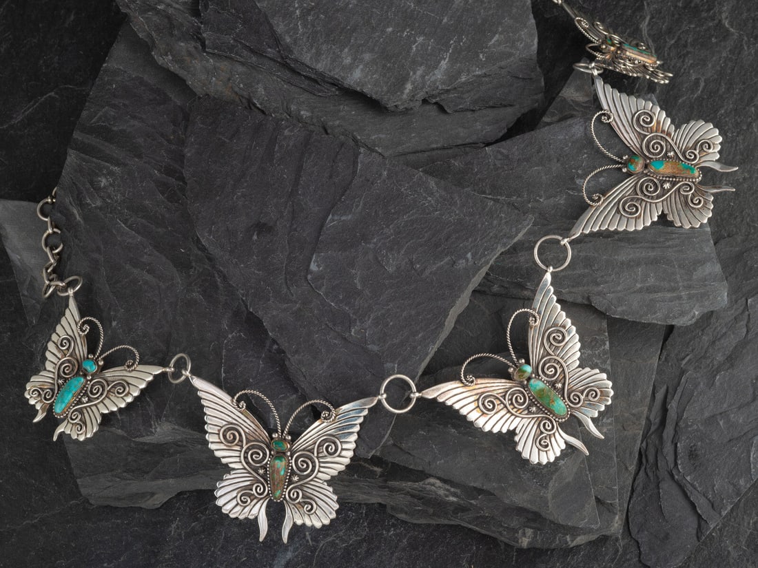 Navajo Sterling Silver and Turquoise Butterfly Necklace (1 of 2)