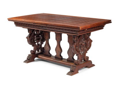 An Italian Renaissance Revival Draw-Leaf Dining Table: An Italian Renaissance Revival Draw-Leaf Dining Table 20th Century Height 31 x width 58 1/2 x depth 36 inches. This lot is located in Cincinnati.