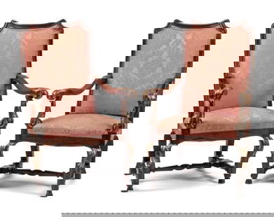 A Pair of Anglo-Colonial Parcel Gilt Armchairs: A Pair of Anglo-Colonial Parcel Gilt Armchairs First Half 20th Century Height 49 x width 30 x depth 26 inches. This lot is located in Cincinnati. Condition