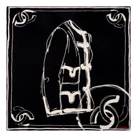 CHANEL, LARGE PRINTED SILK SCARF