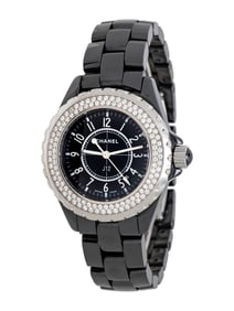 CHANEL, REF. H0949 BLACK CERAMIC, STAINLESS STEEL, AND DIAMOND 'J12' WATCH, BOX & PAPERS