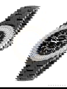 CHANEL, REF. H0949 BLACK CERAMIC, STAINLESS STEEL, AND DIAMOND 'J12' WATCH, BOX & PAPERS: CHANEL, REF. H0949 BLACK CERAMIC, STAINLESS STEEL, AND DIAMOND 'J12' WATCH, BOX &amp; PAPERS Maker: Chanel Model: J12 Reference number: H0949 Serial number: DX14480 Year: Circa 2006 Case size: Approx.