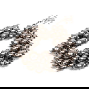CHANEL, STATEMENT CHOKER NECKLACE: CHANEL, STATEMENT CHOKER NECKLACE As seen throughout the S/S 2013 ready-to-wear collection by Karl Lagerfeld for Chanel. Statement choker necklace in aged silver-tone metal; composed of clusters