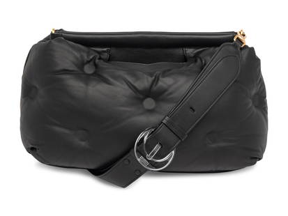 MAISON MARGIELA, LARGE GLAM SLAM BAG: MAISON MARGIELA, LARGE GLAM SLAM BAG Large Glam Slam bag in padded & matelassé-quilted black lambskin leather with gold-tone hardware. Frame-top with magnetic snap closure. Handle and top