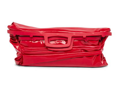 MAISON MARGIELA, RED VINYL CLUTCH: MAISON MARGIELA, RED VINYL CLUTCH Crumpled-effect clutch bag in cherry red vinyl with red leather details. Label: Maison Margiela Style/Serial Number: 3912-201201 Date: S/S 2012 Country of Origin:
