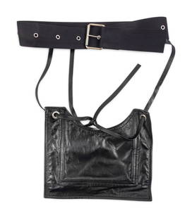 CELINE, LEATHER BELT BAG: CELINE, LEATHER BELT BAG As seen on the runway in look 29 of the fall/winter 2016 ready-to-wear collection by Phoebe Philo for C&#233;line. Belted flat bag in black lambskin leather with silver-tone h
