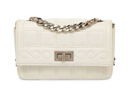CHANEL, WHITE MINI FLAP BAG: CHANEL, WHITE MINI FLAP BAG Mini flap bag in quilted white lambskin leather with silver-tone hardware. Mademoiselle turn-lock closure and metal chain strap. Label: Chanel Code: 6481915 Date: S/S 2001