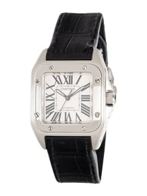 CARTIER, REF. 2878 STAINLESS STEEL 'SANTOS 100 MEDIUM' AUTOMATIC WATCH WITH CARTIER BUCKLE