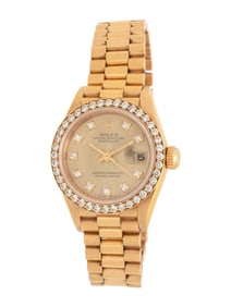 ROLEX, REF. 69138 18K YELLOW GOLD AND FACTORY DIAMOND 'LADY-DATEJUST' WATCH WITH PRESIDENT BRACELET,