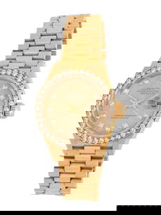ROLEX, REF. 69138 18K YELLOW GOLD AND FACTORY DIAMOND 'LADY-DATEJUST' WATCH WITH PRESIDENT BRACELET,: ROLEX, REF. 69138 18K YELLOW GOLD AND FACTORY DIAMOND 'LADY-DATEJUST' WATCH WITH PRESIDENT BRACELET, BOX &amp; PAPERS Maker: Rolex Model: Lady-Datejust Reference number: 69138 Serial number: 9584524 Y