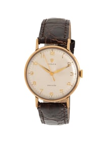 ROLEX, YELLOW GOLD VINTAGE 'PRECISION' 'COIN EDGE' WATCH WITH ROLEX BUCKLE