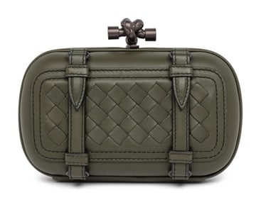 BOTTEGA VENETA, OLIVE GREEN BUCKLED KNOT CLUTCH
