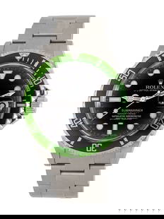 ROLEX, REF. 16610V STAINLESS STEEL 'SUBMARINER' 'KERMIT' WATCH, BOX & PAPERS: ROLEX, REF. 16610V STAINLESS STEEL 'SUBMARINER' 'KERMIT' WATCH, BOX &amp; PAPERS Maker: Rolex Model: Submariner 'Kermit' Reference number: 16610V Serial number: Z101168 Year: Circa 2007 Case size: App