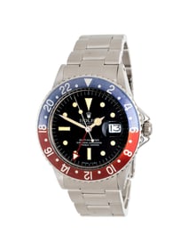 ROLEX, REF. 1675 STAINLESS STEEL 'GMT-MASTER' 'FULL RED HAND' 'PEPSI' WATCH, BOX & PAPERS