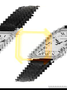 CARTIER, REF. 6600, GOLD-PLATED STERLING SILVER 'CEINTURE' WATCH: CARTIER, REF. 6600, GOLD-PLATED STERLING SILVER 'CEINTURE' WATCH Maker: Cartier Model: Ceinture Reference number: 6600 Serial number: 775 Year: Circa 1980s Case size: Approx. 28 x 27 mm Case material: