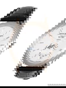 PATEK PHILIPPE, REF. 5396G 18K WHITE GOLD ANNUAL CALENDAR MOONPHASE WATCH WITH PATEK DEPLOYANT BUCKL: PATEK PHILIPPE, REF. 5396G 18K WHITE GOLD ANNUAL CALENDAR MOONPHASE WATCH WITH PATEK DEPLOYANT BUCKLE Maker: Patek Philippe Reference number: 5396G Movement number: 5923134 Case number: 6094893 Year: