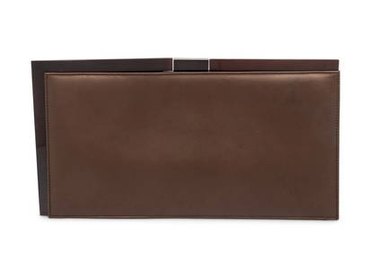 TOM FORD FOR GUCCI, FLAT LEATHER FRAME CLUTCH: TOM FORD FOR GUCCI, FLAT LEATHER FRAME CLUTCH Flat clutch bag in bronze-colored smooth calfskin leather with polished tonal metal hardware. Push-lock frame closure. Label: Gucci Style/Serial Number: 0