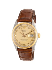 ROLEX, REF. 1512 STAINLESS STEEL AND 18K ENGINE TURNED YELLOW GOLD BEZEL 'DATE' 'ZEPHYR' WATCH,