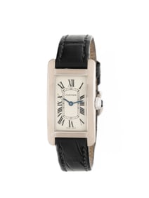 CARTIER, 18K WHITE GOLD 'TANK AMÉRICAINE WATCH, BOX & PAPERS