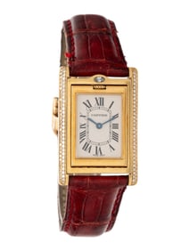 CARTIER, REF. 2506 18K YELLOW GOLD AND FACTORY DIAMOND 'TANK BASCULANTE' WATCH WITH CARTIER