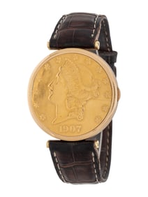CORUM, 18K YELLOW GOLD HIDDEN DIAL COIN WATCH