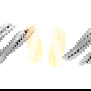 CARTIER, TRICOLOR GOLD 'TRINITY' EARRINGS: CARTIER, TRICOLOR GOLD 'TRINITY' EARRINGS 18 karat yellow, white, and rose gold. 3/4 inch long. Stamp: C78824 750 Cartier. Gross weight: 5.95 dwt. Accompanied by Cartier box. This lot is located in Ch