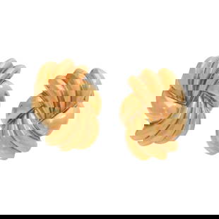 TIFFANY & CO., YELLOW GOLD EARRINGS: TIFFANY & CO., YELLOW GOLD EARRINGS 18 karat yellow gold. 11/16 inch long. Stamp: TIFFANY & Co. 750. Gross weight: 7.35 dwt. Property from a Private Collection This lot is located in Chicago.
