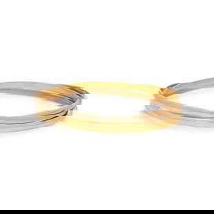 CARTIER, TRICOLOR GOLD 'TRINITY' BRACELET: CARTIER, TRICOLOR GOLD 'TRINITY' BRACELET Three interconnected bands each measuring 3.50 mm wide. 18 karat yellow, white, and rose gold. 7 3/8 inches inner circumference. Stamp: Cartier 750 (maker's