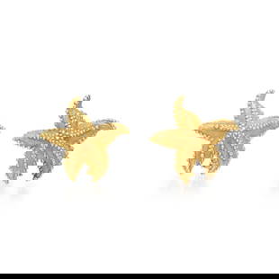 TIFFANY & CO., YELLOW GOLD STARFISH EARRINGS: TIFFANY &amp; CO., YELLOW GOLD STARFISH EARRINGS 18 karat yellow gold. 1 inch long. Stamp: T&amp;CO. 750. Gross weight: 11.75 dwt. Jewelry from the Private Collection of an Artist This lot is located
