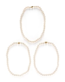 THREE CULTURED PEARL NECKLACES