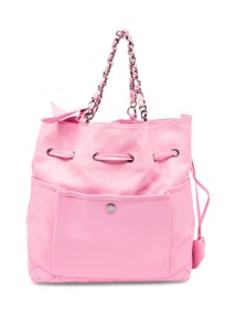 CHANEL, PINK LEATHER DRAWSTRING TOTE