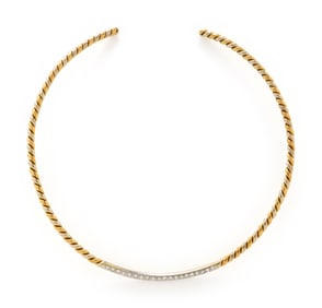 BICOLOR GOLD AND DIAMOND TORQUE NECKLACE