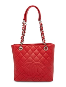 CHANEL, RED LEATHER PETIT SHOPPING TOTE