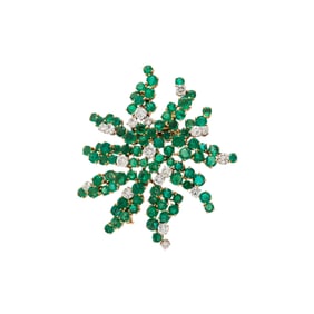 EMERALD, DIAMOND, AND YELLOW GOLD BROOCH