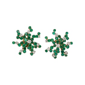 EMERALD, DIAMOND AND YELLOW GOLD EARRINGS