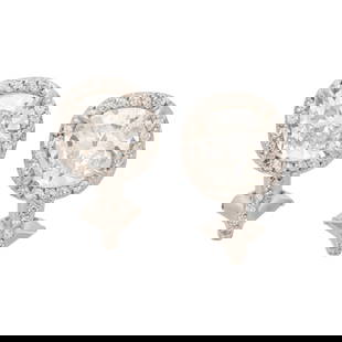DIAMOND AND PLATINUM EARRINGS: DIAMOND AND PLATINUM EARRINGS Two cushion modified brilliant diamonds weighing 4.06 carats total, and round diamonds. Platinum. 5/8 inch long. Stamp: (maker's mark) PT950. Gross weight: 5.00 dwt. GIA,