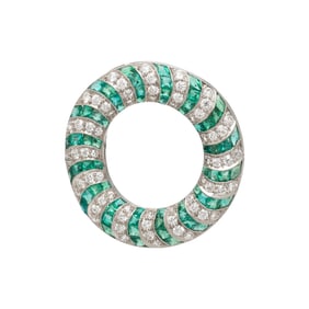 TIFFANY & CO., EMERALD AND DIAMOND PIN
