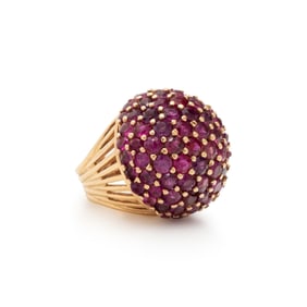 RETRO, RUBY AND YELLOW GOLD BOMBÉ RING