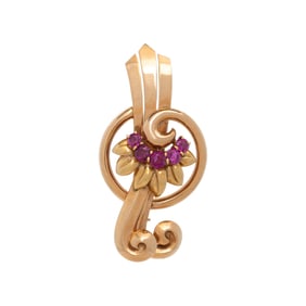 RETRO, TIFFANY & CO., GOLD AND RUBY BROOCH