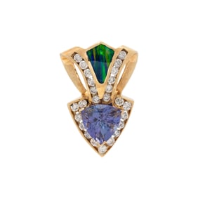 TANZANITE, BLACK OPAL, AND DIAMOND PENDANT