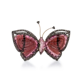 CARVED TOURMALINE BUTTERFLY BROOCH