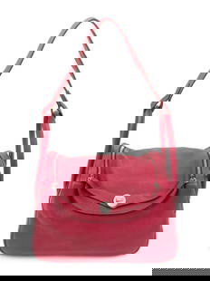 HERMÈS, LINDY 34 BAG: HERMÈS, LINDY 34 BAG Hermès Lindy 34 Bag in Grenat Clemence leather with palladium hardware. Label: Hermès Code: T Date: 2015 Country of Origin: France Approximate Dimensions: 13.5" W x