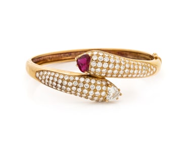 DIAMOND AND RUBY BY-PASS BANGLE