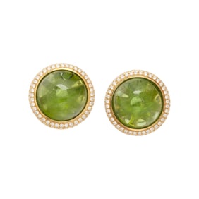 YELLOW GOLD, PERIDOT, AND DIAMOND EARRINGS
