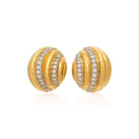 ANDREW CLUNN, HAMMERED GOLD, DIAMOND, AND PLATINUM EARRINGS