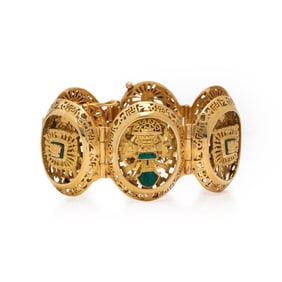 YELLOW GOLD AND AZURMALACHITE FANCY LINK BRACELET