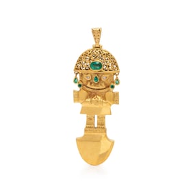 YELLOW GOLD, EMERALD, AND DIAMOND PENDANT
