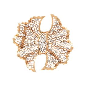 GOLD AND DIAMOND BOW BROOCH